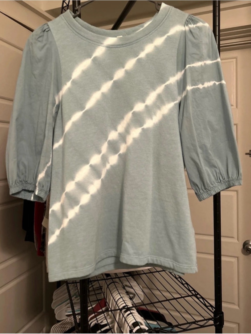 Women's Light Blue Puff Sleeve Tee - Casual Everyday Top